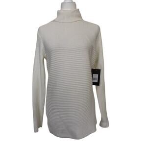 NEW Devotion by Cyrus Women's Horizontal Ribbed Turtleneck Tunic Sweater white